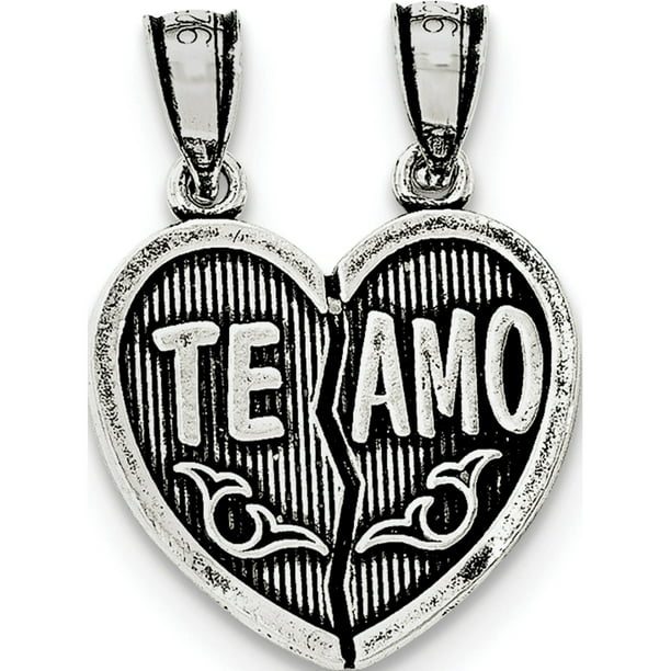 .925 Sterling Silver Antiqued Te Amo Break Apart Heart Charm Pendant 
